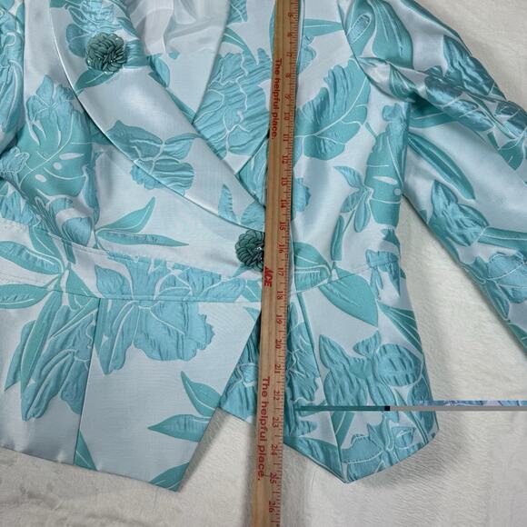 Lily & Taylor Couture Blue Jacquard Floral 2 Piece Skirt Suit Set Womens Size 14 - Picture 14 of 15